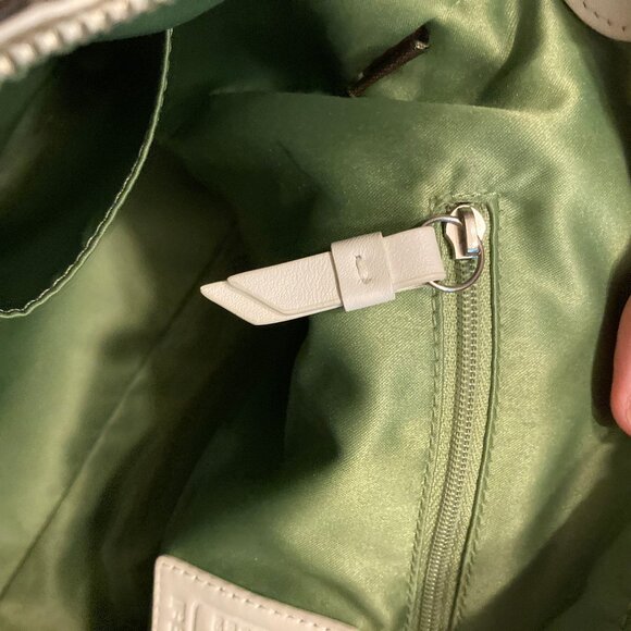 COACH Butter/Pale Yellow Handbag Satchel Green Satin Lined Monogram - Picture 13 of 16